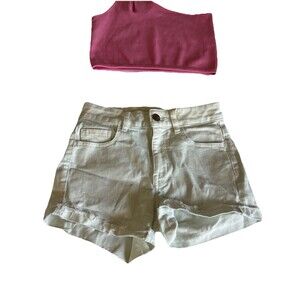 American Eagle Super Stretch High-Rise Shortie Shorts Womens Sz 0 White